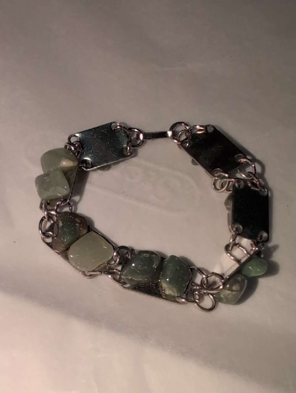 🌸2/$35🌸 Handcrafted Green Stone Silver Chain Link Bracelet - Picture 10 of 10
